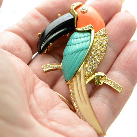 Kenneth Jay Lane KJL Multi Color Toucan Pin Brooch - Picture 4 of 5